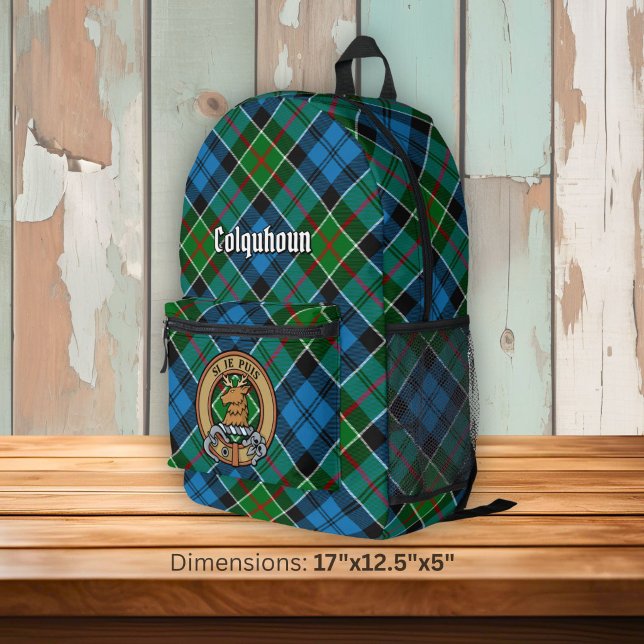 Clan Colquhoun Crest over Tartan Printed Backpack (Creator Uploaded)