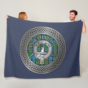 Clan Colquhoun Crest & Tartan Knot Fleece Blanket