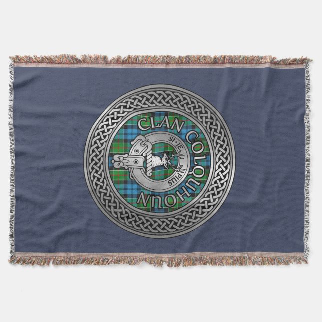Clan Colquhoun Crest & Tartan Knot Throw Blanket (Front)