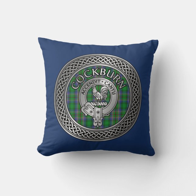 Clan Colquhoun Crest & Tartan Knot Throw Pillow (Front)