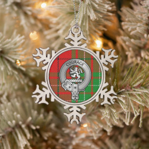 Clan Comyn   Cumming Crest & Tartan Snowflake Pewter Christmas Ornament