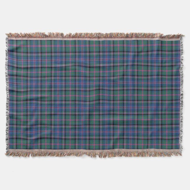 Clan Cooper Tartan Green and Blue Plaid Throw Blanket (Front)