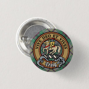 Clan Craig Crest over Tartan 1 Inch Round Button