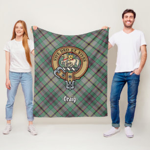 Clan Craig Crest over Tartan Fleece Blanket