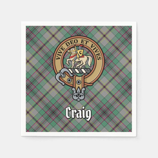 Clan Craig Crest over Tartan Napkin (Front)