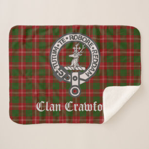 Clan Crawford Crest Badge and Tartan Sherpa Blanket