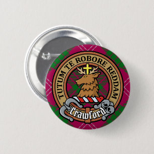 Clan Crawford Crest over Tartan 2 Inch Round Button