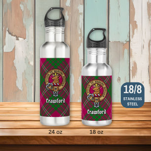 Clan Crawford Crest over Tartan 710 Ml Water Bottle