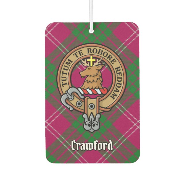 Clan Crawford Crest over Tartan Air Freshener (Front)