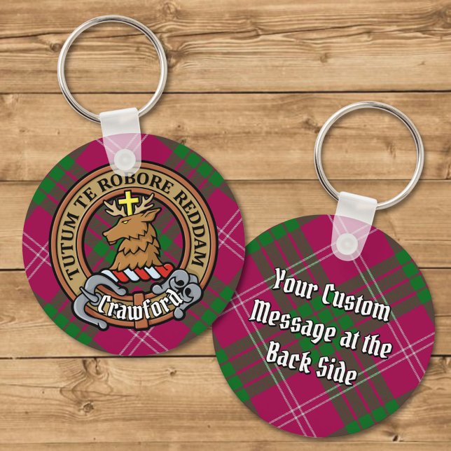 Clan Crawford Crest over Tartan Keychain (Creator Uploaded)