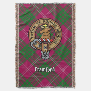 Clan Crawford Crest over Tartan Throw Blanket