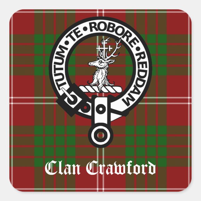 Clan Crawford Crest Tartan Square Sticker (Front)