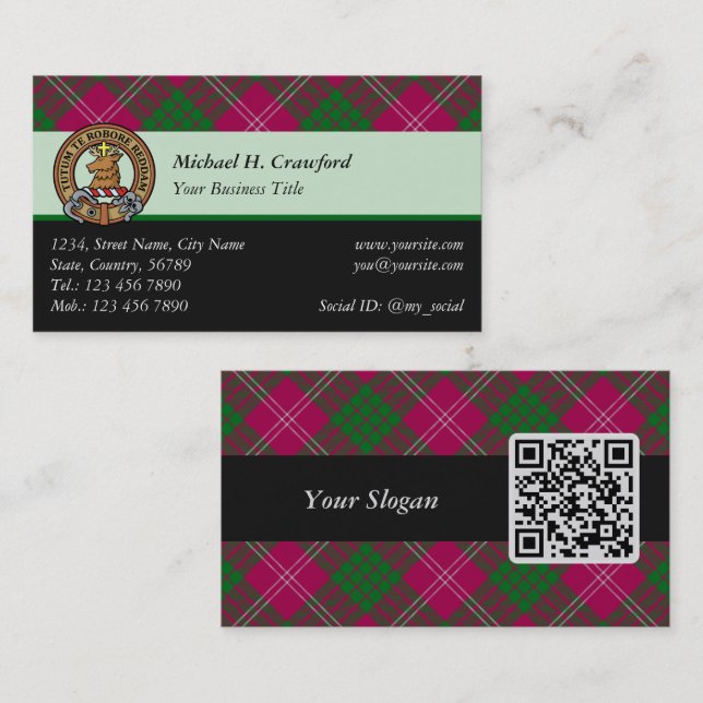 Clan Crawford Tartan Carte de visite (Devant / Derrière)