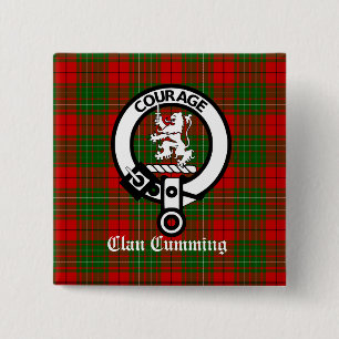 Clan Cumming Crest Badge and Tartan 2 Inch Square Button