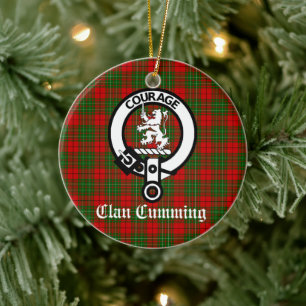 Clan Cumming Crest Badge and Tartan Personalized Ceramic Ornament