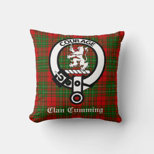 Clan Cumming Crest Badge and Tartan Throw Pillow