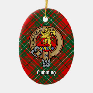 Clan Cumming Crest over Tartan Ceramic Ornament