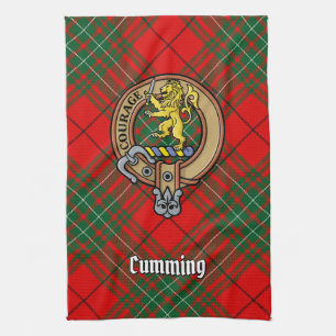 Clan Cumming Crest over Tartan Kitchen Towel