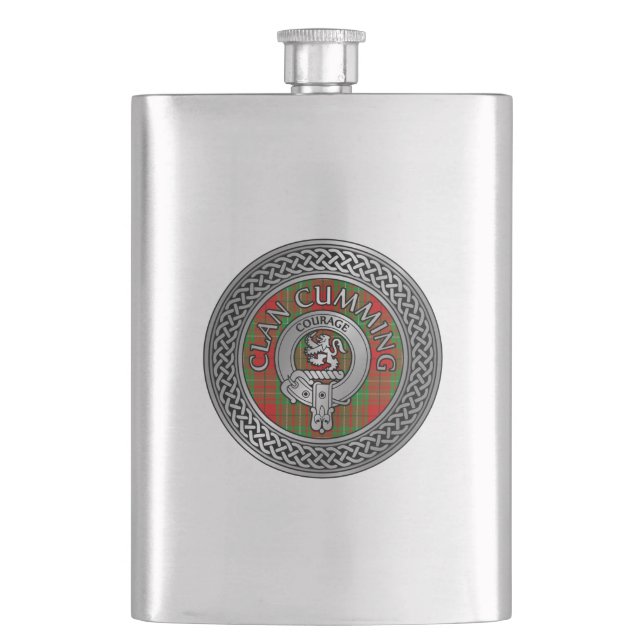 Clan Cumming Crest & Tartan Knot Flask (Front)