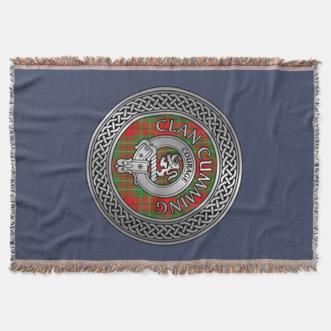 Clan Cumming Crest & Tartan Knot Throw Blanket (Front)