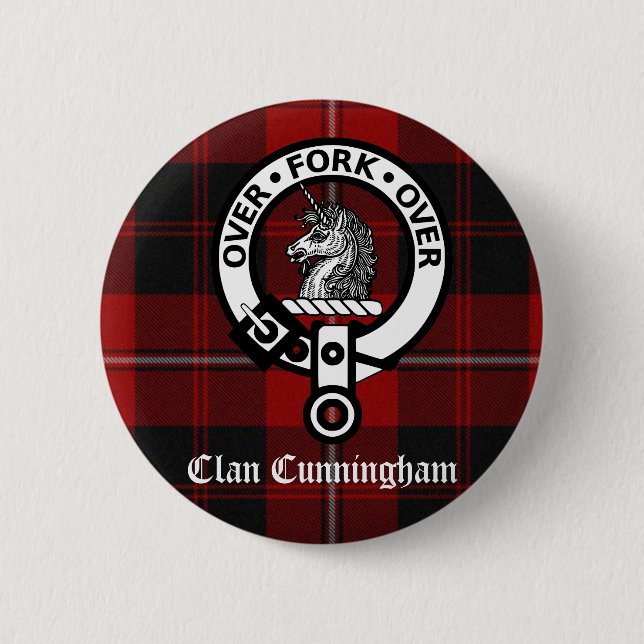 Clan Cunningham Badge & Tartan 2 Inch Round Button (Front)
