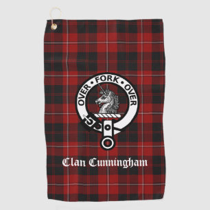 Clan Cunningham Crest Badge and Tartan  Golf Towel