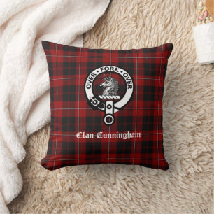 Clan Cunningham Crest Badge and Tartan  Throw Pillow