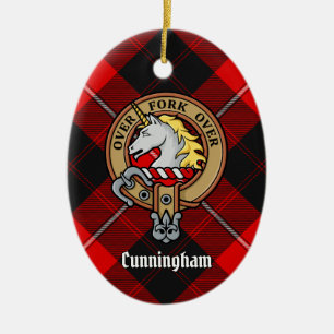 Clan Cunningham Crest over Tartan Ceramic Ornament
