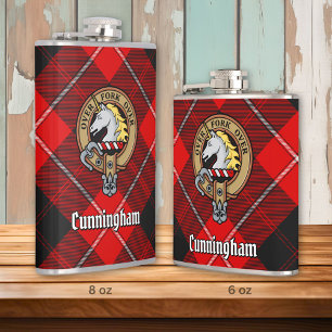 Clan Cunningham Crest over Tartan Hip Flask