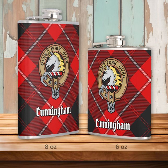 Clan Cunningham Crest over Tartan Hip Flask (Creator Uploaded)