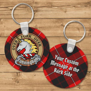 Clan Cunningham Crest over Tartan Keychain
