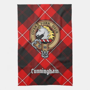Clan Cunningham Crest over Tartan Kitchen Towel
