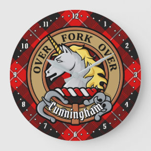 Clan Cunningham Crest over Tartan Large Clock