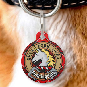 Clan Cunningham Crest over Tartan Pet Tag