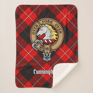 Clan Cunningham Crest over Tartan Sherpa Blanket