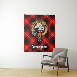 Clan Cunningham Crest over Tartan Tapestry