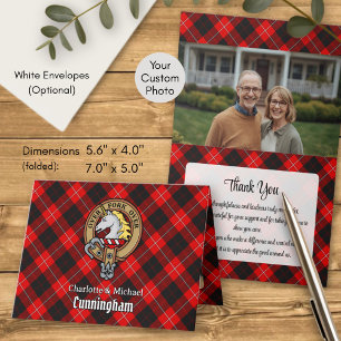 Clan Cunningham Crest over Tartan Thankyou Card
