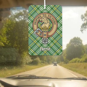 Clan Currie Lion Crest over Tartan Air Freshener
