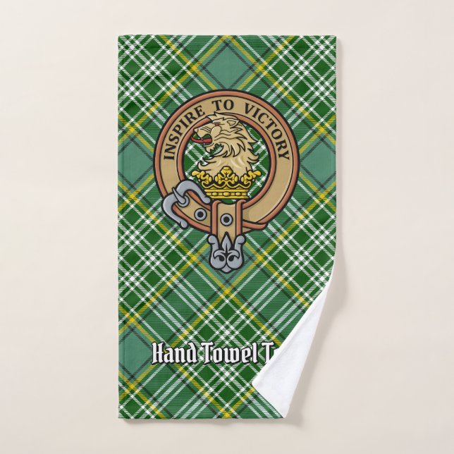 Clan Currie Lion Crest over Tartan Bath Towel Set (Hand Towel)