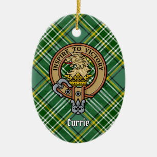 Clan Currie Lion Crest over Tartan Ceramic Ornament