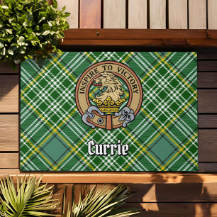 Clan Currie Lion Crest over Tartan Doormat