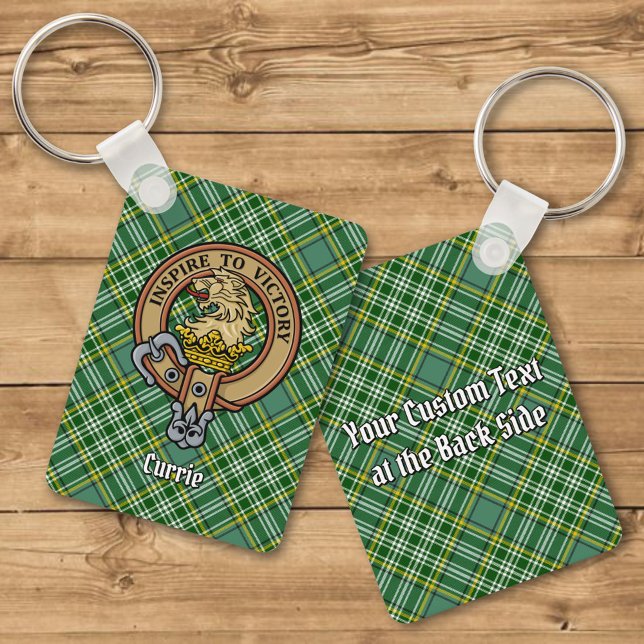 Clan Currie Lion Crest over Tartan Keychain (Creator Uploaded)