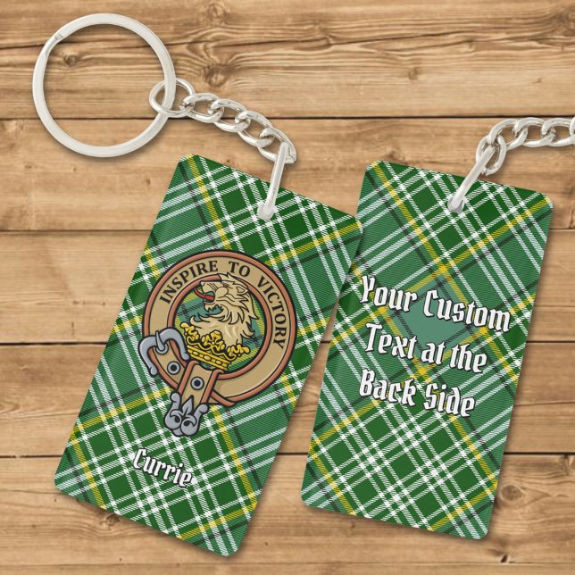Clan Currie Lion Crest over Tartan Keychain (Creator Uploaded)