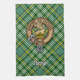 Clan Currie Lion Crest over Tartan Kitchen Towel