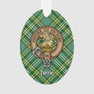 Clan Currie Lion Crest over Tartan Ornament