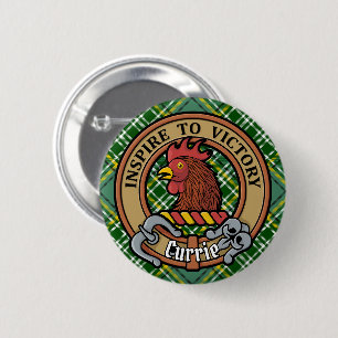Clan Currie Rooster Crest over Tartan 2 Inch Round Button