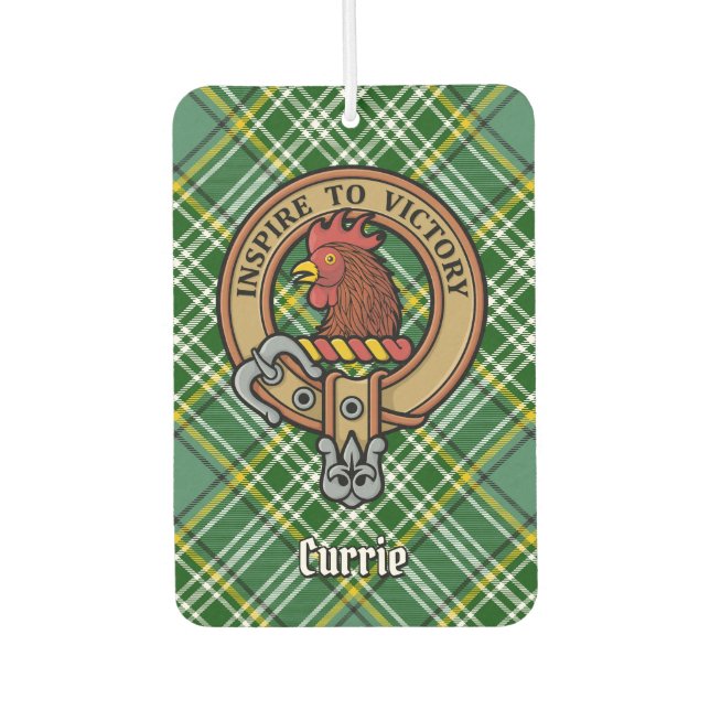 Clan Currie Rooster Crest over Tartan Air Freshener (Front)