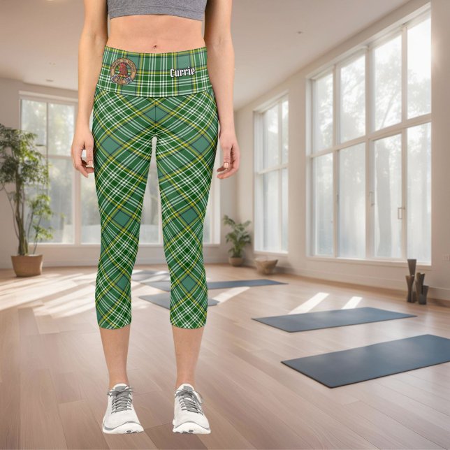 Clan Currie Rooster Crest over Tartan Capri Leggings (Creator Uploaded)