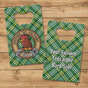 Clan Currie Rooster Crest over Tartan Credit Card Bottle Opener