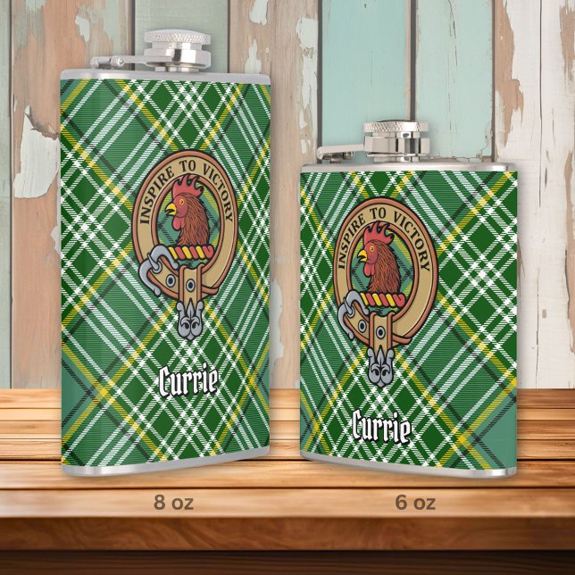 Clan Currie Rooster Crest over Tartan Hip Flask (Creator Uploaded)